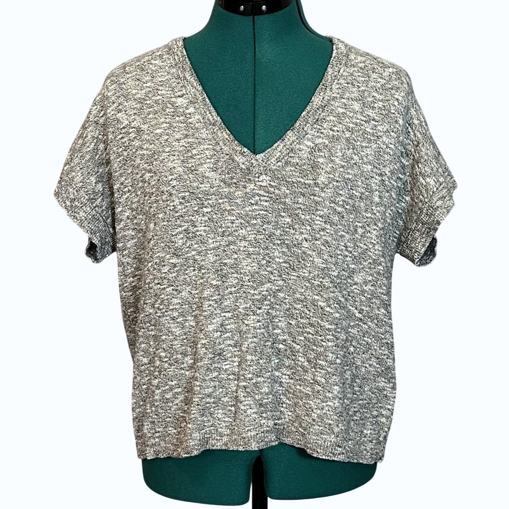 Madewell V-Neck Sweater Space Dye Short Sleeve XS Gray Relaxed Oversized